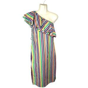 ASOS Women’s Dress One Shoulder Double Ruffle Stripe Multicolor Column